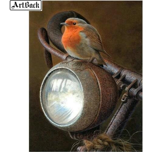 5d diy diamond painting bird sparrow headlights full square diamond embroidery 3d round drill icon decorative painting