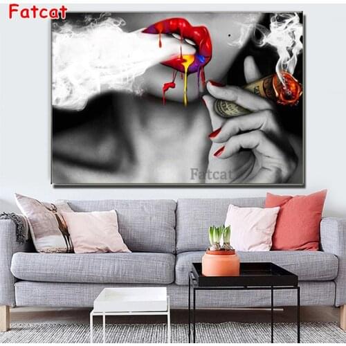 Diamond embroidery abstract pretty lady smokes picture diamond painting cross stitch full square round drill 5d puzzles PP2286