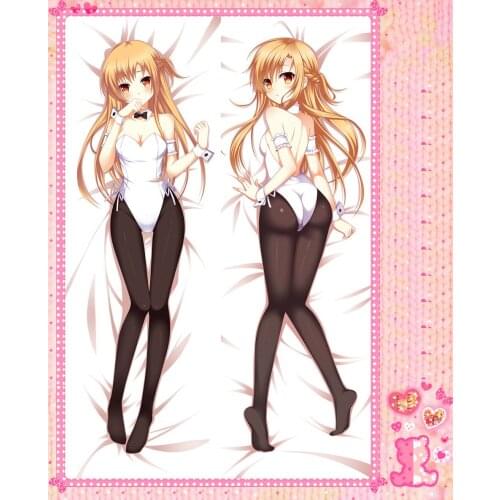 Anime Cartoon Sword Art Online AsunaYuuki Double Bolster Hugging Pillow Case Pillow Cover Pillowcase Peach Skin 2 Way No.65083