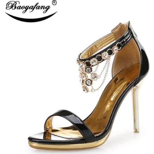 BaoYaFang 2018 New Arrival Sandals Women Summer Ladies Sandals White/Black/Pink crystal Party Sandals dress shoes woman