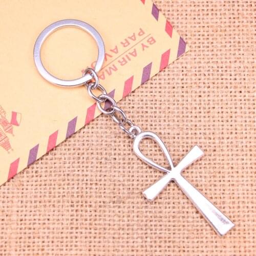 20pcs New Fashion Keychain 52x28mm cross egyptian ankh life symbol Pendants DIY Men Jewelry Car Key Chain