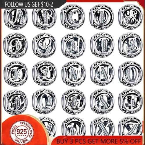 HOT A to Z Alphabet 925 Sterling Silver Bead Letter Charm Fit Original Pandora Bracelets Making Women DIY Pendant Jewelry Gift