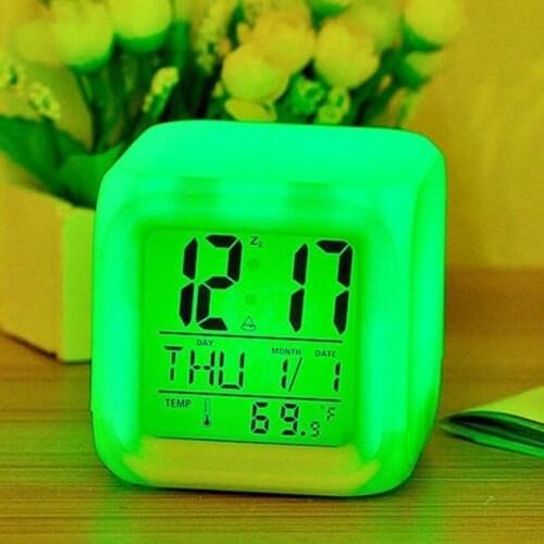 7 Color LED Change Glowing Alarm Clock Digital Alarm Clock Thermometer Electronic MultiFunction Clock Home Bedroom Desk Gadget