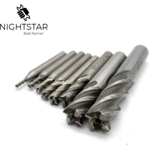 Krachtige 8pcs HSS End Mill Straight Shank 4 Flute Solid Carbide CNC Milling Cutter 2/3/4/5/6/8/10/12mm