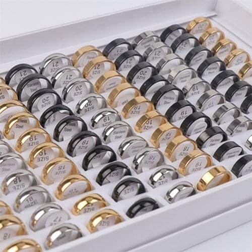 Wholesale 30pcs/lot Classic Smooth Polishing Stainless Steel Rings For Women Men Mix Color Width 2mm-8mm Party Gifts