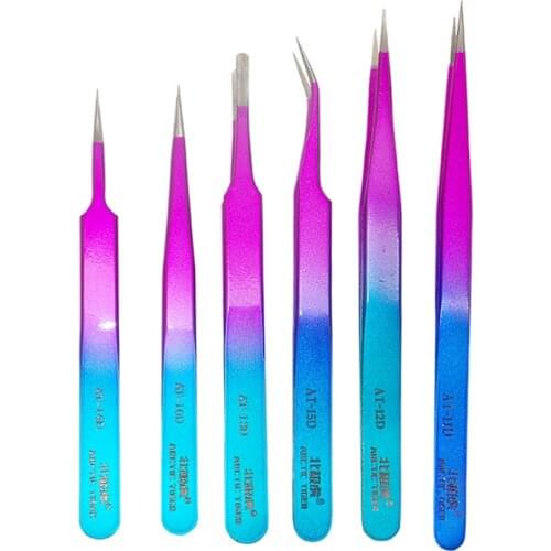 Colorful Stainless Steel Eyelashes Tweezers for Lashes Extension Anti-static High-precision Thin Tip Tweezers Makeup Tools
