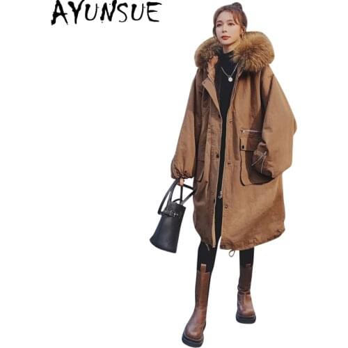 AYUNSUE Winter Jacket Women Parka Hooded Coat Thicken Jackets Woman 2021 Lady Midi Long Loose Clothes Chaquetas Para Mujer HLY99