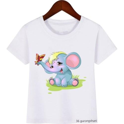 Multicolored Elephant Hippo Print Summer New Retro Funny Girls Tops Short Sleeve T-shirt Girl Boys Clothes Kids T Shirt O-neck