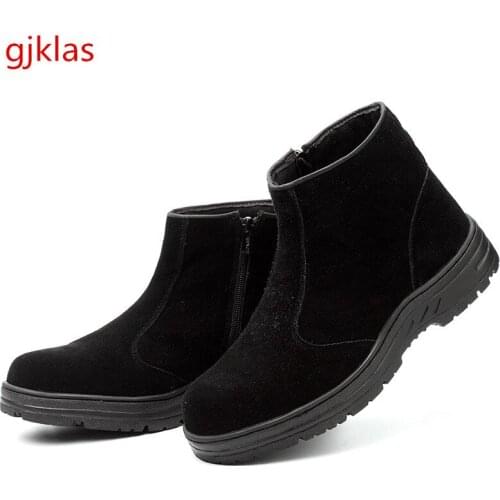 Steel Toe Mens Shoes Genuine Leather Workshop Anti Smash Anti Piercing Splash Proof Work Clothes for Men Safety Boots Outdoor