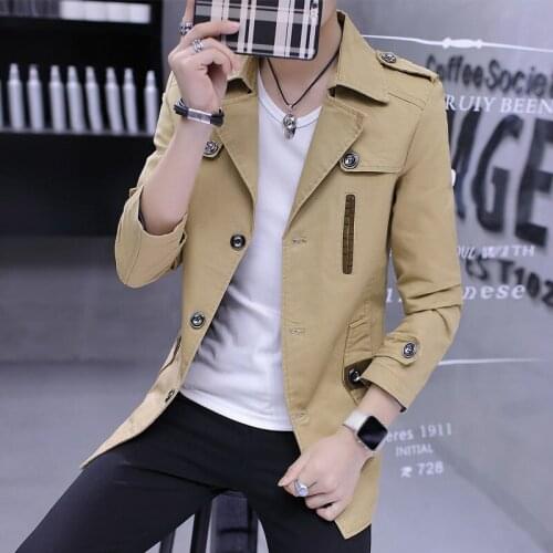 Mens Spring and Autumn Thin Mid-length Fashion Windbreaker Jacket Young and Middle-aged Casual Jacket Tops