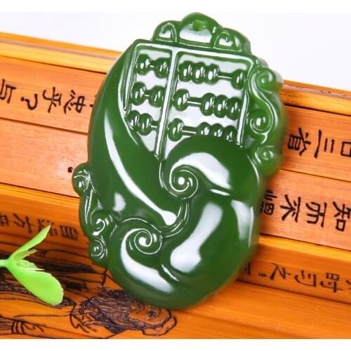 Natural Green Hand-carved Ruyi Jade Pendant Jewelry Necklace Fu Shou Ruyi Spinach Green Ruyi Pendant