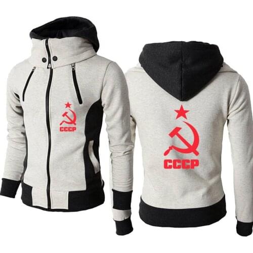 NEW Autumn Winter Men Hoodies Coat CCCP logo printing Slim Zip up Jackets Solid Color Cotton Streetwear style Warm top