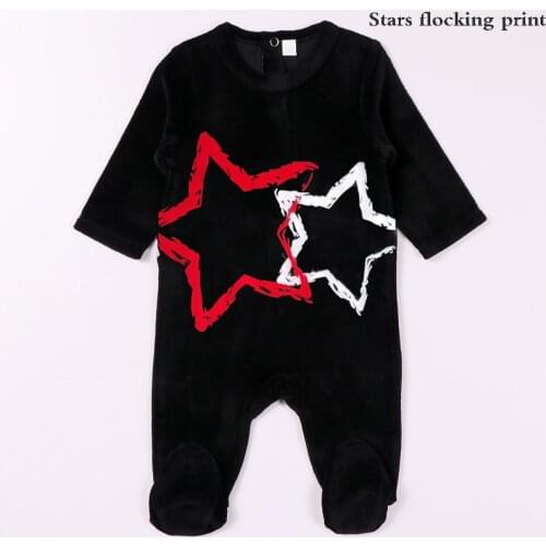 Newborn baby clothes kids velour rompers black footies velour star clothes baby long sleeves romper for boy and girls wear