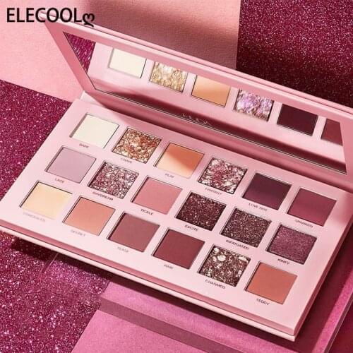 ELECOOL 18 Colors Eyeshadow Palette Glitter Metallic Matte Shimmer Natural Board Makeup Palette Glitter Rose Eye Shadow Pallete