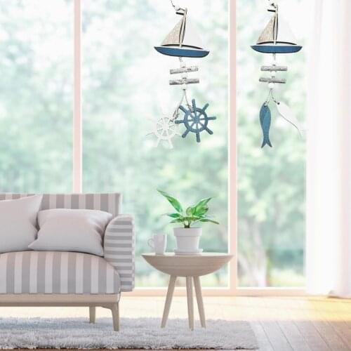 Rudder Model Pendant Wooden Fish and Rudder Ornament Ocean Style Crafts for Door Wall Decoration