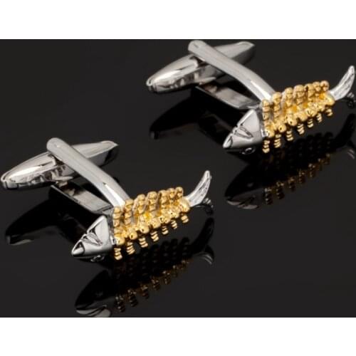 Luxury shirt Gold Fish cufflink for mens Brand cuff buttons fishbone cuff links High Quality Silvery abotoaduras Jewelry
