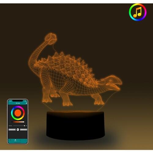 3D LED Night Light Ankylosaurus Sync with Music Remote/Smart App Control 7&16M Colors Room Decoration Birthday Gift for Boy
