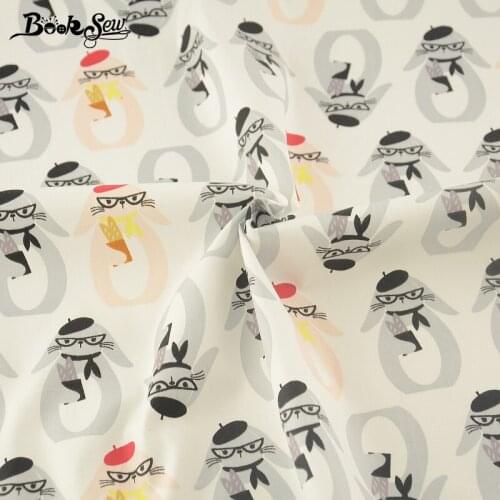Booksew Tissu Coton Material 100% Cotton Baby Fabric Sewing Printed Grey Rabbits DIY Telas Patchwork Algodon Curtain Stoffen