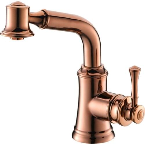 Rose gold Single hole deck mounted pull out Kitchen faucet Or bathroom washbasin faucet