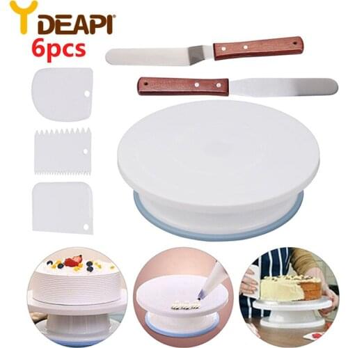 YDEAPI Cake Turntable Set Stand Rotating Base for Cake Plastic Dough Knife Decorating Cream Cakes Stand Cake Rotary Turntable