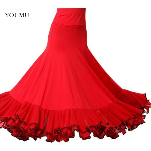 Women Modern Social Dance Skirt Floor-Length High Waist Black Red Vintage Fashion Perform Show Skirts Hemlinen 803-268
