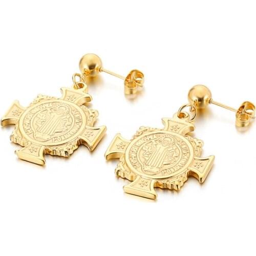 2021 Trend San Benito Drop Earrings Stainless Steel Geometric Jesus Cross Pendientes Mujer For Women Catholic Jewelry