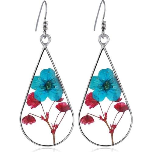 Hand Glue Water Drop Earrings for Women Nature Flower Grass Pendant Fashion Earrings Jewelry Accessories Hot Sale Girl Gift
