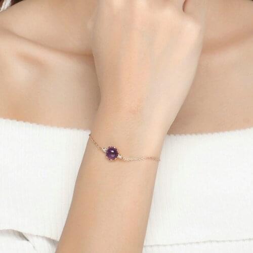100% Natural Amethyst Bracelets for Women Fine Jewelry 925 Sterling Silver 18K Rose Gold Plated Round Purple Bracelet CCHI035