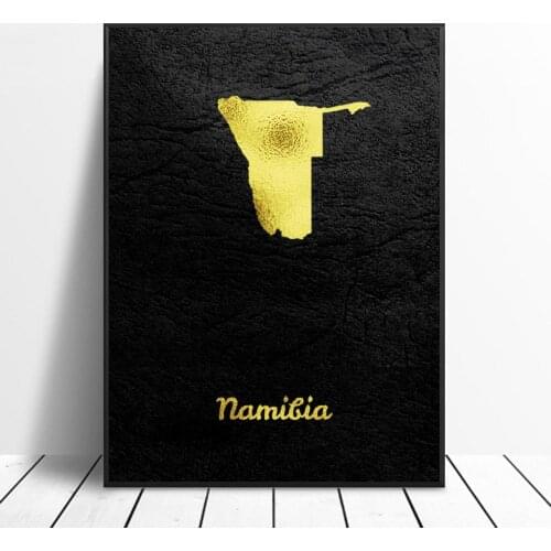 Golden Map Namibia Canvas Wall Art Print Modern Poster Wall Pictures Living Room Decor