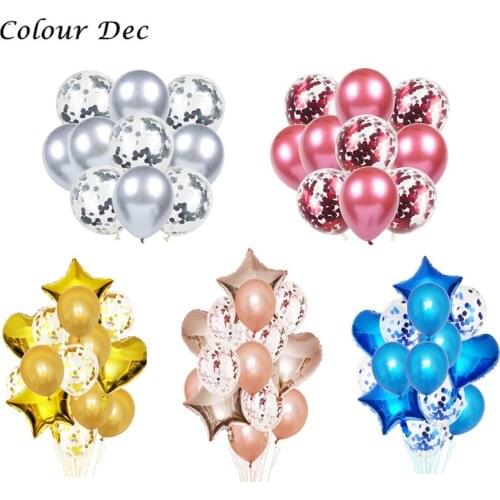 10/14pcs Metallic Balloons Heart Star Gold Confetti Balloon Birthday Party Decoration Kids Adult Air Balls globos Wedding Decor