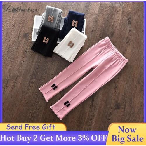 2019 Leggings For Girls Autumn Winter Thickening Leggings Bow Velvet Elastic Force ChildrenS Trousers Teens Thin Tight Pants