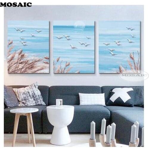 3pcs/set DIY 5D Diamond Embroidery Diamond Mosaic sea seagulls Square Rhinestones Diamond Painting Cross Stitch Kit B31