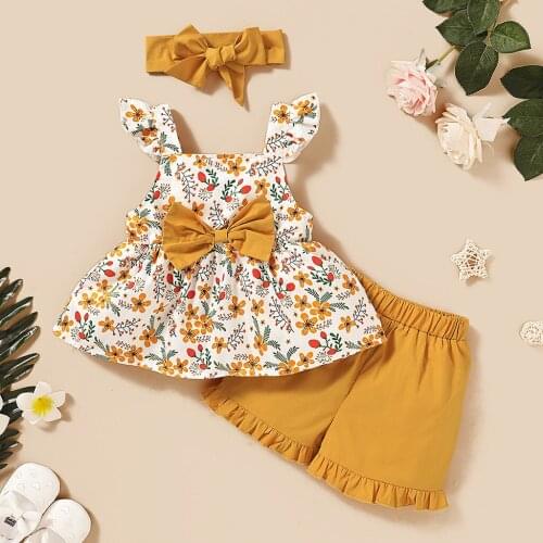 4# Floral Baby Girl Clothes Set Toddler Baby Girls Sleeveless Floral Print Suspender Tops+ruffles Shorts Outfits Set Clothing