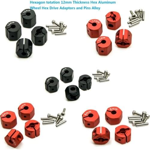 4pcs 8mm/9mm/10mm/11mm/12mm Thickness Hex 12mm Aluminum Wheel Hex Drive Adaptors and Pins Alloy Metal For 1:10 RC Car Wheels Rim