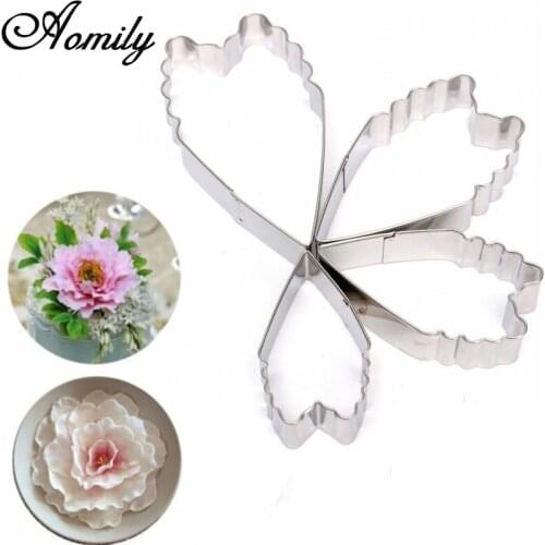 Aomily 4pcs/Set Peony Flower Cake Cutters Fondant Cookies Chocolate Sugar Craft Decorating Mould Baking Stainless Steel Tools