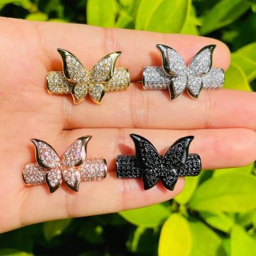 5pcs/lot Butterfly Tube Bar Spacer for Women Bracelet Making Cubic Zirconia Pave Gold Plated Jewelry Accessories Wholesale
