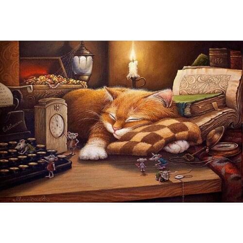 New 5D DIY Diamond Painting Sleeping cat Cross Stitch Full Drill Pattern Resin Diamond Embroidery Diamond Mosaic Home Decoration