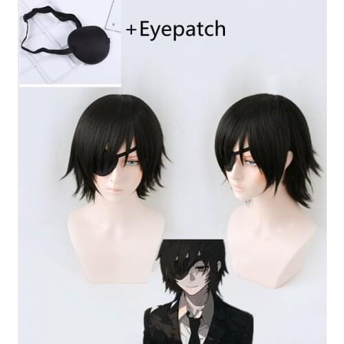 Anime Chainsaw Man Himeno Cosplay Wig Short Black Wig Heat Resistant Hair Cosplay Costume Wig+ Wig Cap+Eyes Patch
