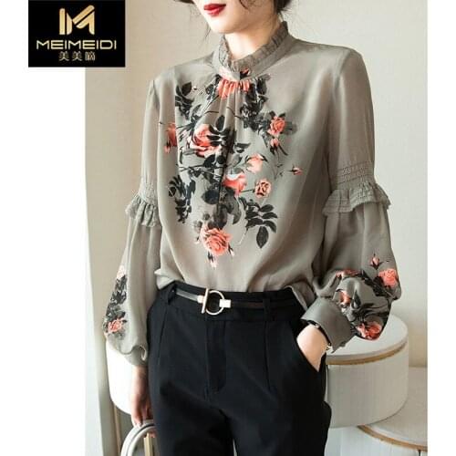 Blouse Women Shirt Spring Womens Printing Coat Lantern Sleeve Shirt Blusas Mujer De Moda