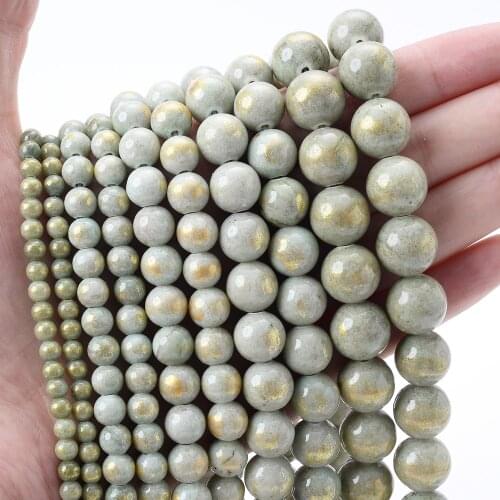 Green Gray Color Golden Jades Bead Natural Stone Beads for Jewelry Making DIY Bracelet Necklace Accessories 4/6/8/10/12mm 15