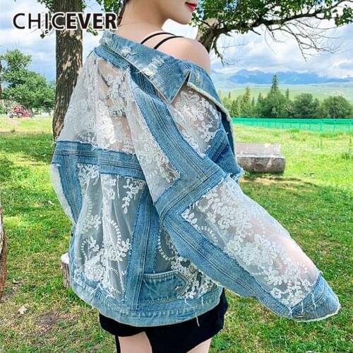CHICEVER Korean Patchwork Lace Womens Coat Lapel Collar Long Sleeve Print Hit Color Jacket Female 2020 Fashion Clothes New