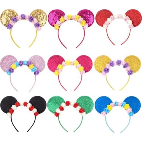Disney Girl Mickey Headdress Cute Princess Holiday Wreath Headband Kids Mickey Mouse Ears Headdress Baby Hair Accessories Gift