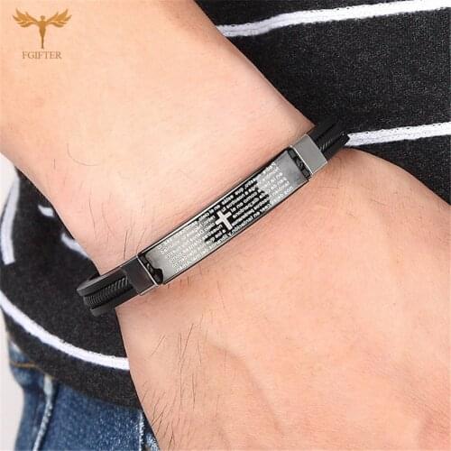 Christian Jewelry Bible Letter Bracelet Jesus Cross Bracelets Custom Length Silicone Bangles Stainless steel Women Men Hand Belt