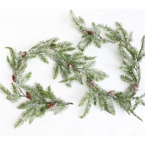 Artificial Pine Cones Vine Christmas Decorative Snowflake Pine Branches Green Garland Leaves Wreath Wall Decor For Wedding