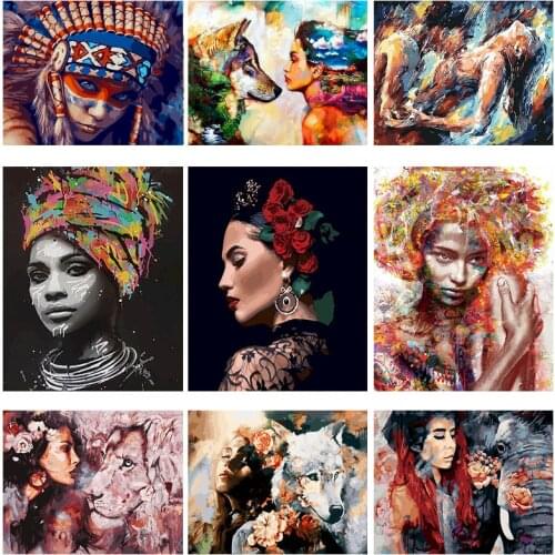 Framedless Animals and beauties Portrait Oil Painting By Numbers Adults Colorful Paint Wall Picture For Living Room Home Decor
