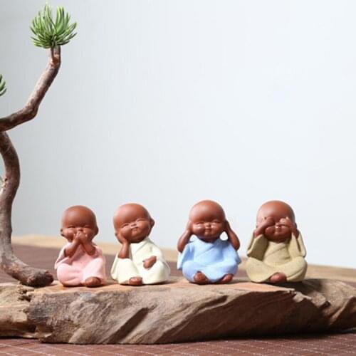 Ceramic Ornaments Monk Small Buddha Statue Purple Clay Ceramic Crafts Decorative ALI88