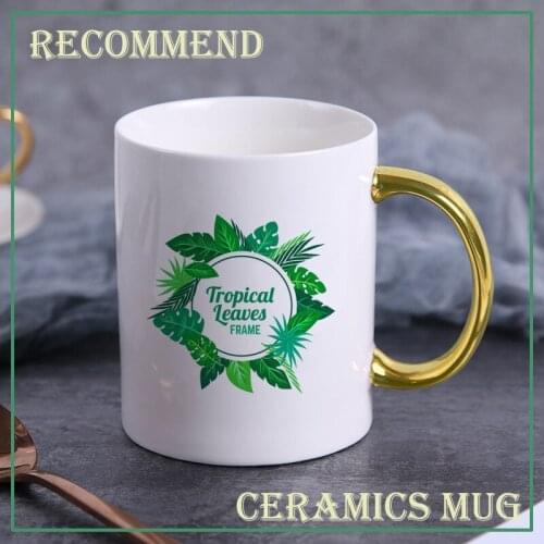 Coffee Mug Green plant frame Mug Cartoon Ceramic Water Cup Milk Coffee Tea Cup friends mug Children Boys Girl Gift KTZW-036