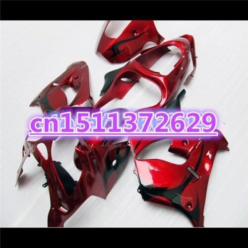 Fairing kit for KAWASAKI Ninja ZX-9R 00-01 ZX9R ZX 9R 00 01 Fairings set black flames in red ZX 9R 2000 2001-Dor D