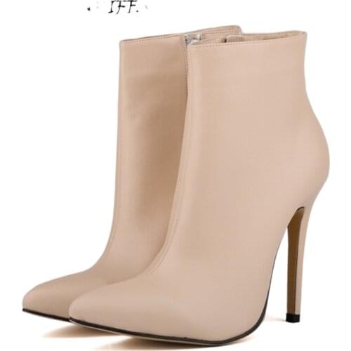 LOSLANDIFEN Fashion Women Pointed Toe Matte PU Leather High Heels Ladies Work Autumn Winter Ankle Boots Shoes Size 5-10