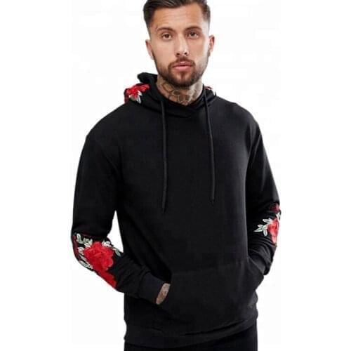 Street style custom Heavy embroidered flower hoodies for men